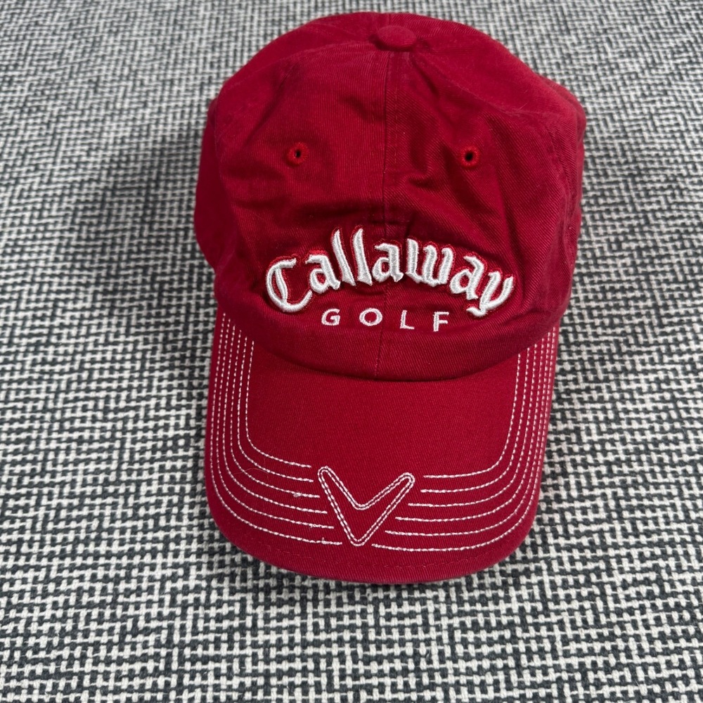 Callaway Golf Hat Mens Red Adjustable Strapback Embroidered Dad Cap
